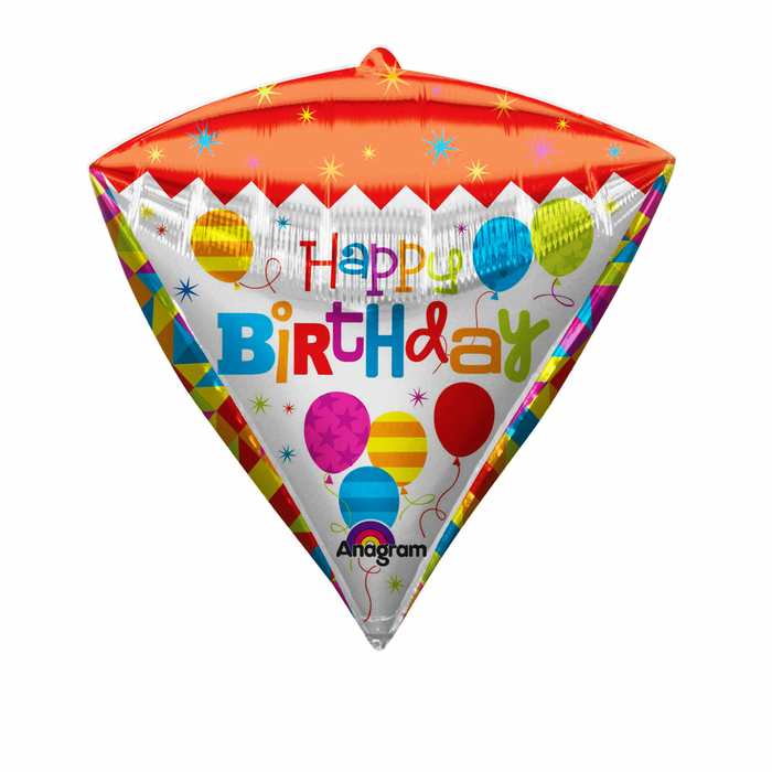 Шар фольгированный 17" Happy Birthday "Геометрические Фигуры", 3D-алмаз