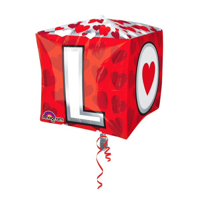 Шар фольгированный 3D КУБ 15" "L-O-V-E" АГ