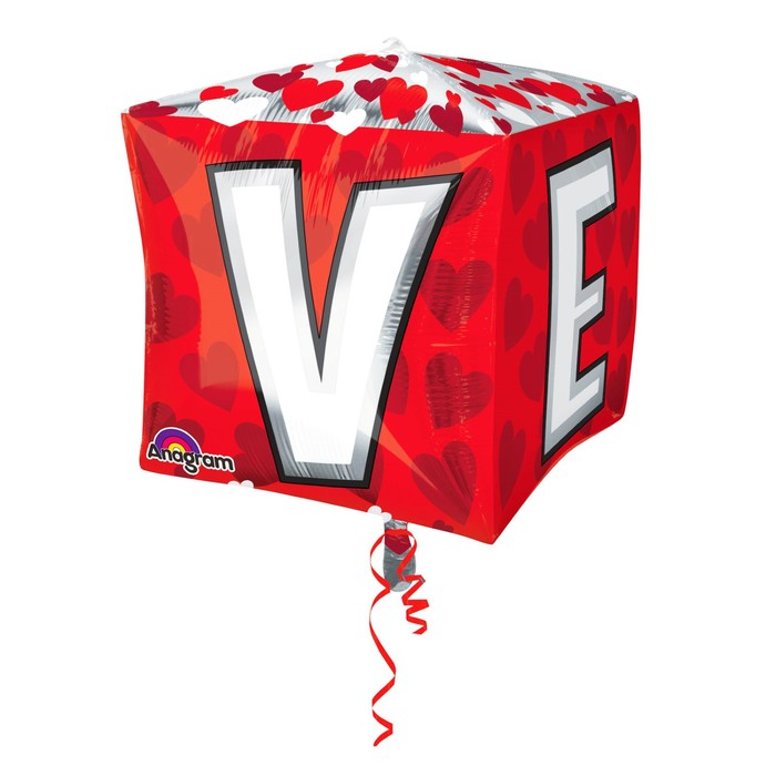 Шар фольгированный 3D КУБ 15" "L-O-V-E" АГ
