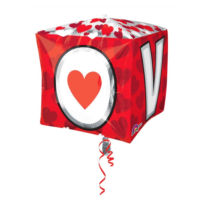 Шар фольгированный 3D КУБ 15" "L-O-V-E" АГ