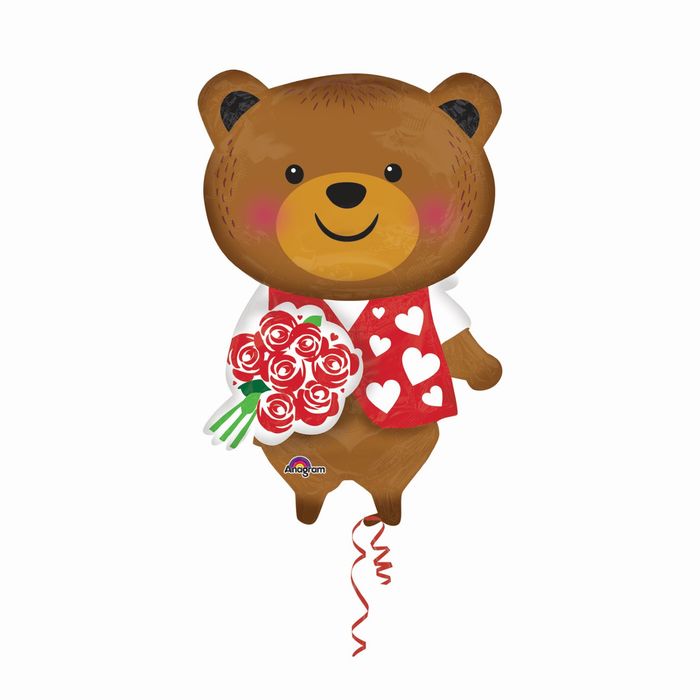 Шар фольгированный "Медведь с розой", 25"