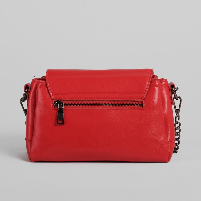 Сумка женская на клапане, 3 отдела, 1 наружный карман, длинный ремень, красная