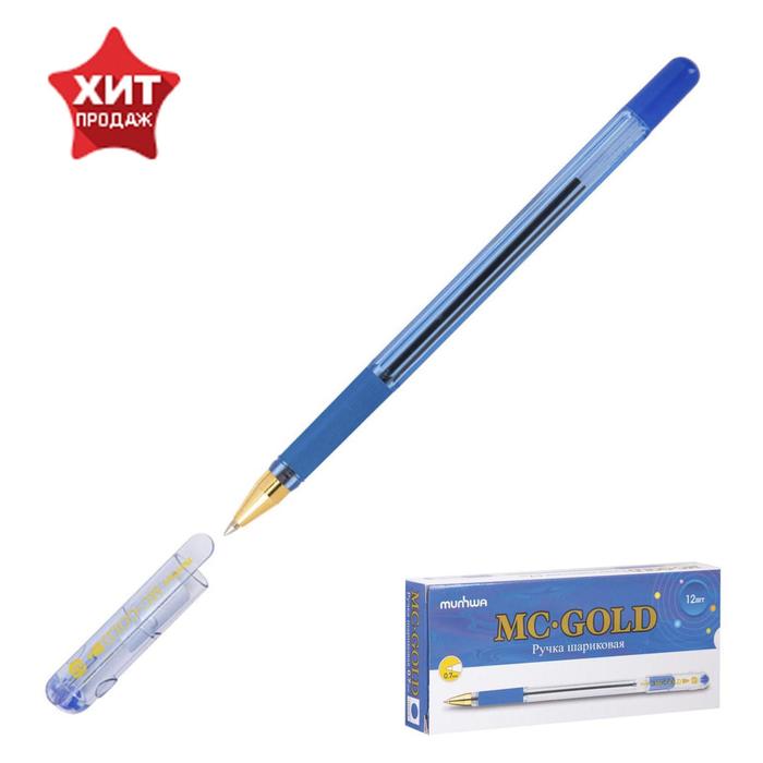 фото Ручка шариковая mc gold, резиновый упор, узел 0.7мм, стержень синий munhwa