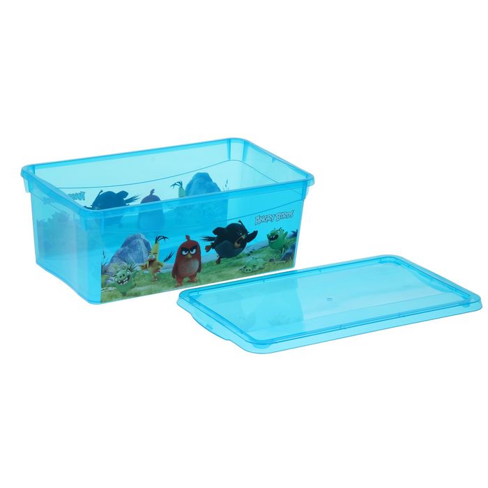 Ящик для игрушек с аппликацией Angry birds с крышкой, 5л, цвет голубой