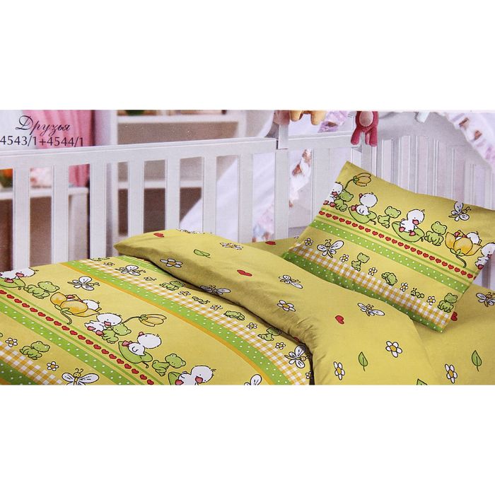 Детское постельное бельё Облачко "Друзья" детское, размер 115х147 см, простыня на резинке 60х120 см, 40х60 см-1 шт., бязь, 120 г/м2