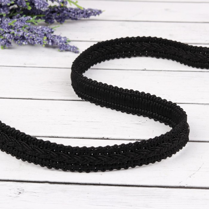Тесьма декоративная "Косичка", ширина 1,2см, длина 10±1м, цвет чёрный