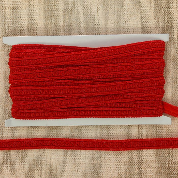 Тесьма декоративная "Косичка", ширина 1,2см, длина 10±1м, цвет красный