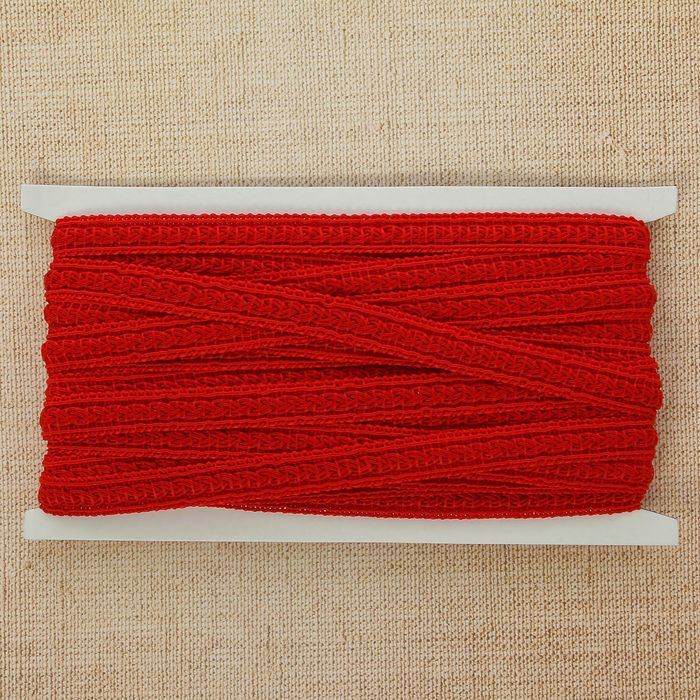 Тесьма декоративная "Косичка", ширина 1,2см, длина 10±1м, цвет красный