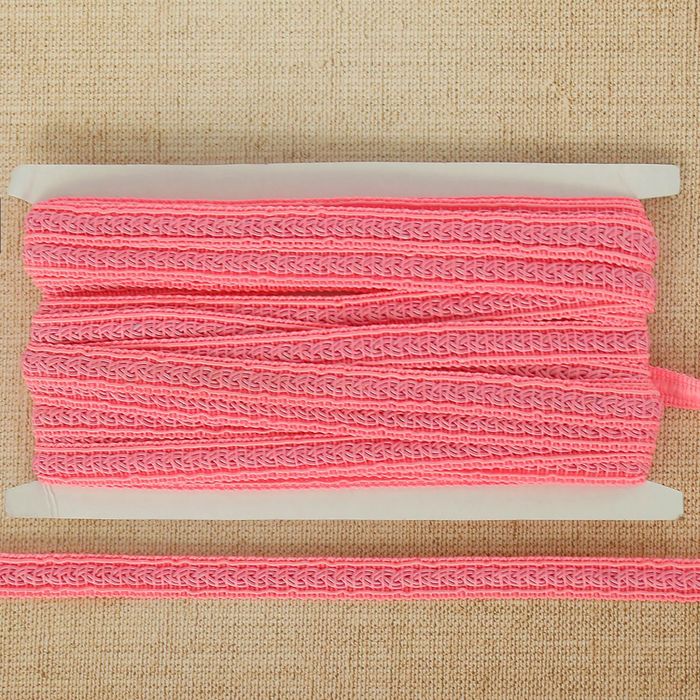 Тесьма декоративная "Косичка", ширина 1,2см, длина 10±1м, цвет розовый