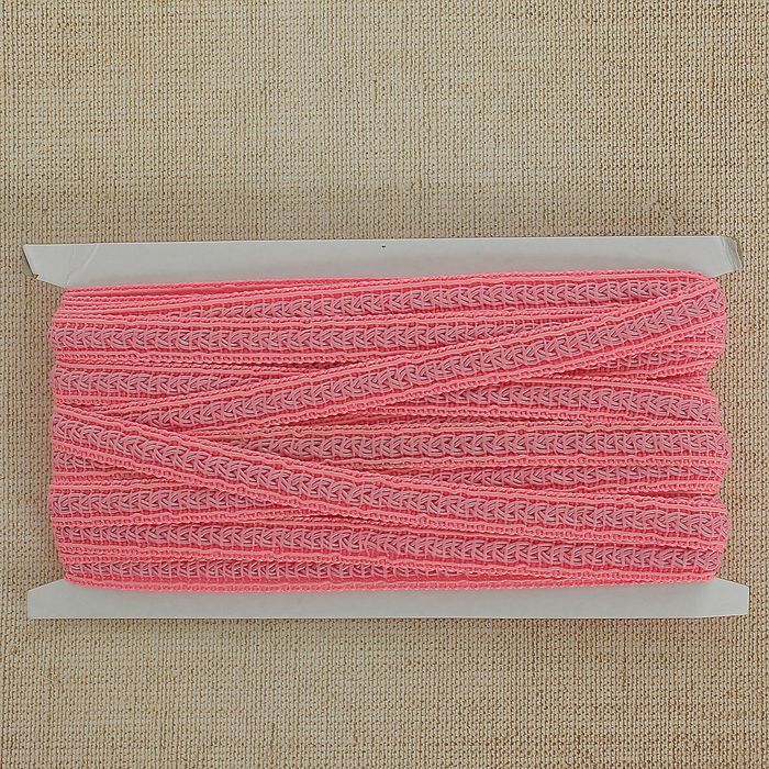 Тесьма декоративная "Косичка", ширина 1,2см, длина 10±1м, цвет розовый
