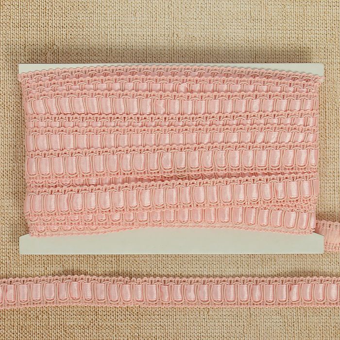 Тесьма декоративная переплетение с лентой, ширина 1,7см, длина 10±1м, цвет розовый