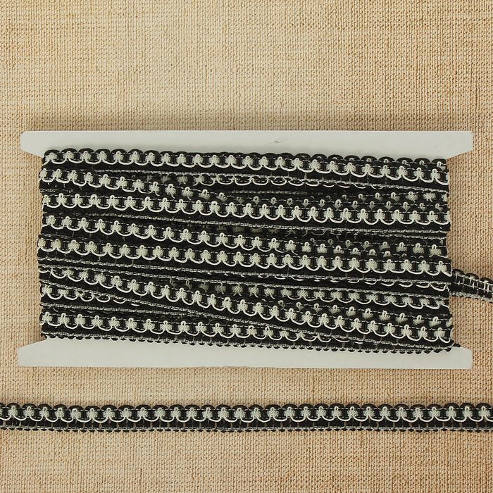 Тесьма декоративная "Узор", ширина 1,2см, длина 10±1м, цвет черный с белым