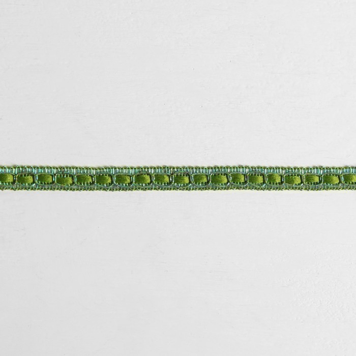 Тесьма декоративная с ленточкой, ширина 1см, длина 10±1м, цвет зелёный