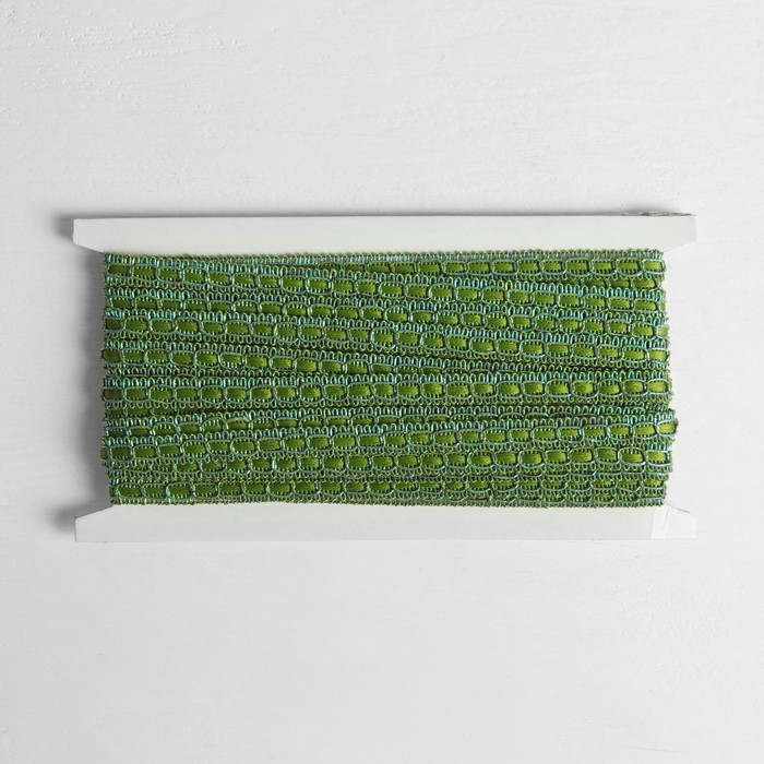 Тесьма декоративная с ленточкой, ширина 1см, длина 10±1м, цвет зелёный