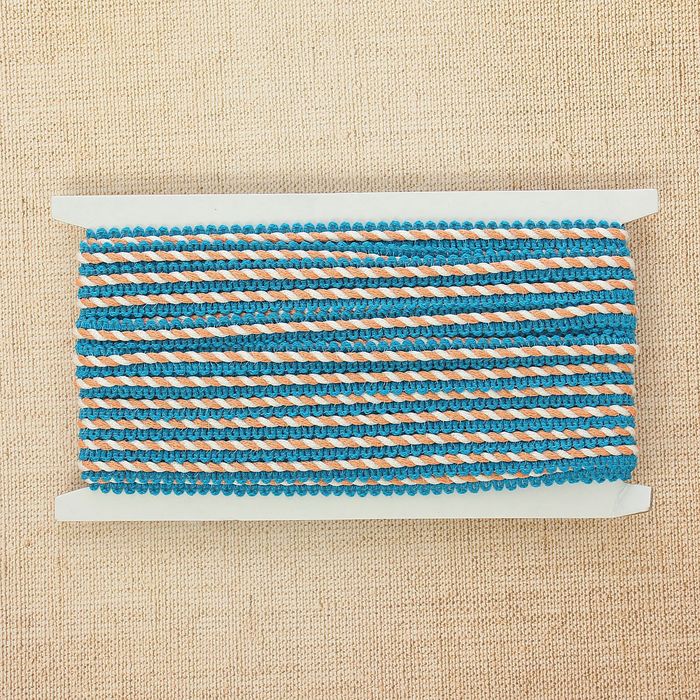 Тесьма декоративная перекрутка, ширина 1,3см, длина 10±1м, цвет бело-голубой