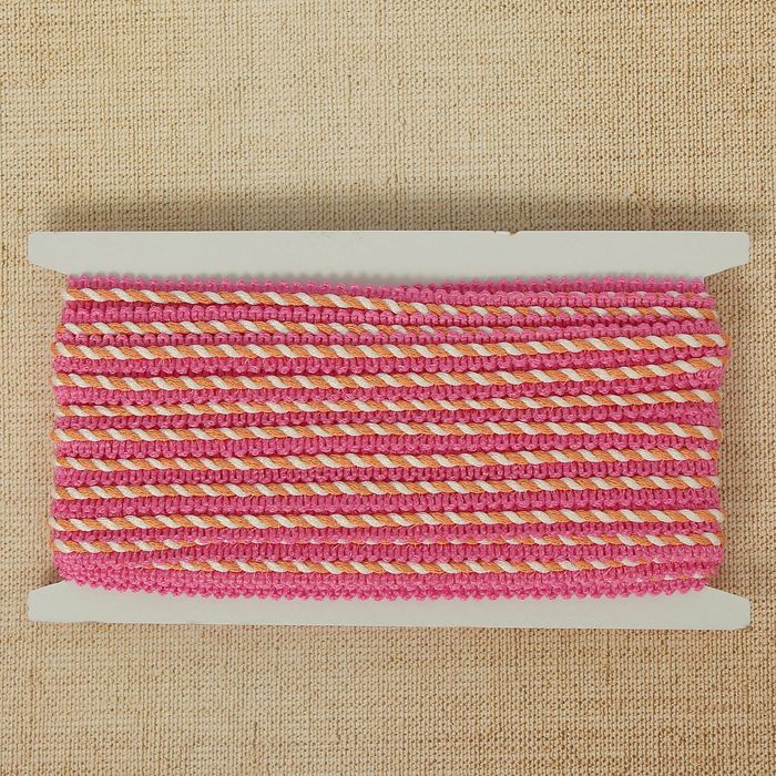 Тесьма декоративная перекрутка, ширина 1,3см, длина 10±1м, цвет бело-розовый