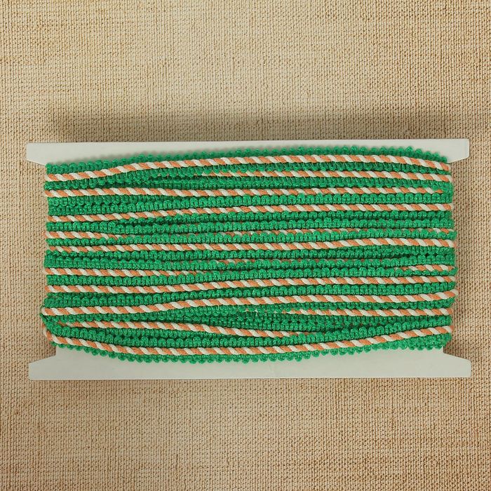 Тесьма декоративная перекрутка, ширина 1,3см, длина 10±1м, цвет бело-зелёный