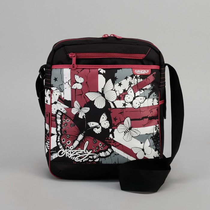 Сумка молодёжная на молнии, 1 отдел, 3 наружных кармана, чёрный/бордовый