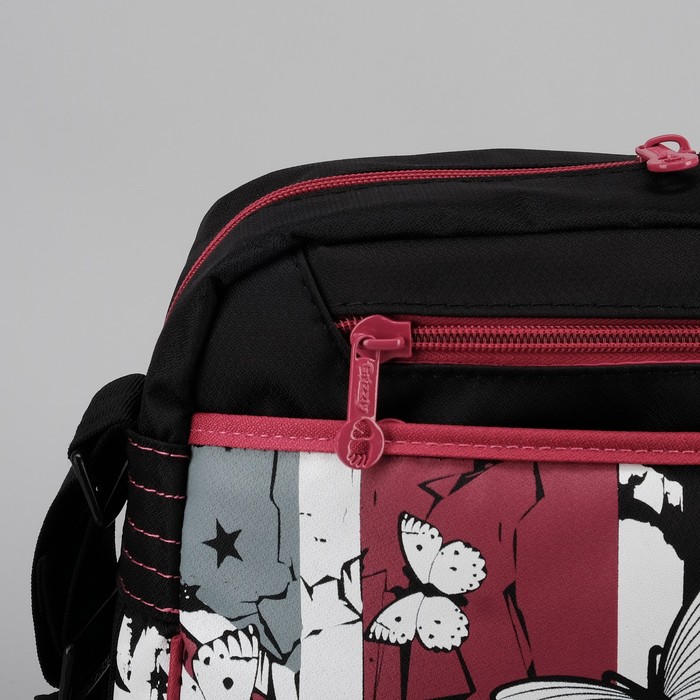 Сумка молодёжная на молнии, 1 отдел, 3 наружных кармана, чёрный/бордовый