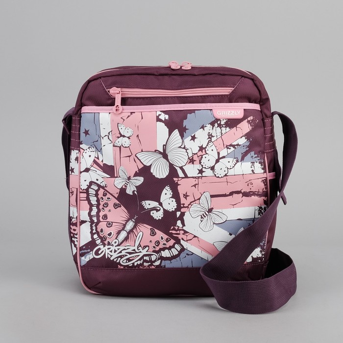 Сумка молодёжная на молнии, 1 отдел, 3 наружных кармана, фиолетовый/розовый