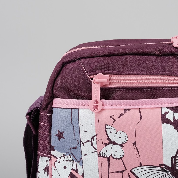 Сумка молодёжная на молнии, 1 отдел, 3 наружных кармана, фиолетовый/розовый