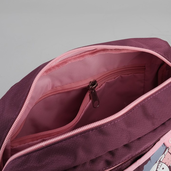 Сумка молодёжная на молнии, 1 отдел, 3 наружных кармана, фиолетовый/розовый
