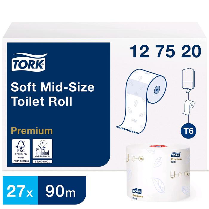 фото Туалетная бумага для диспенсера tork mid-size в миди рулонах (t6) мягкая, 90 метров