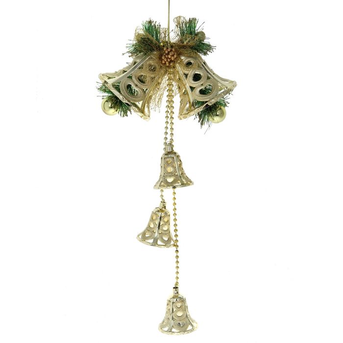 Украшение новогоднее "Колокольчики резные золотые с колокольчиками" 19*35 см