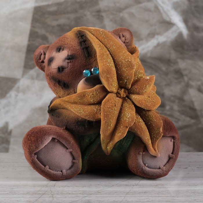 Копилка "Мишка с цветком" флок, микс