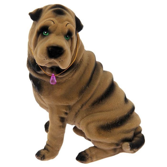 Копилка "Шарпей сидячий" средняя, флок, песочная, микс