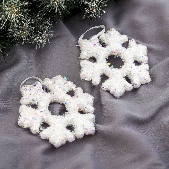 Ёлочные игрушки "Снежный пух" снежинки с кольцом (набор 2 шт.)