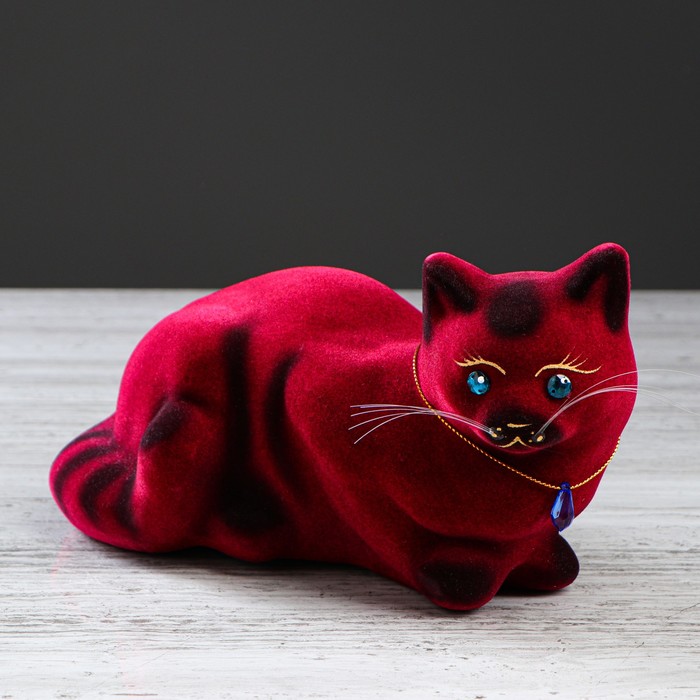 Копилка "Кошка Ляля" малая, флок, бордовая