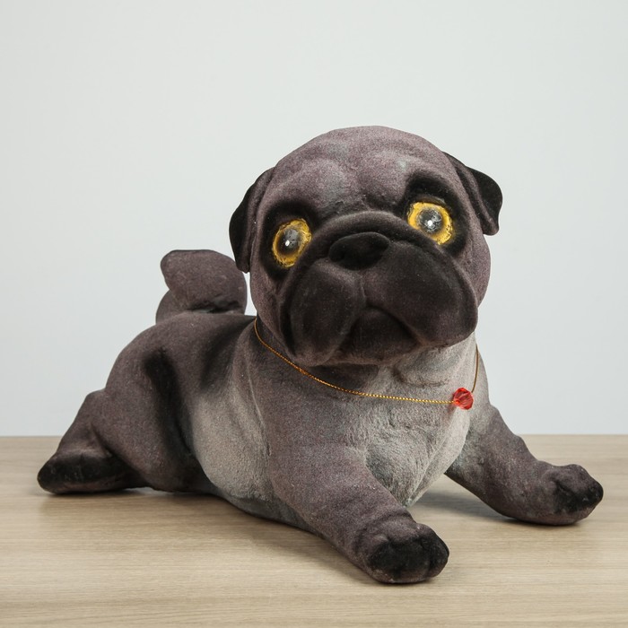 Копилка "Мопс с подвеской" флок, серая