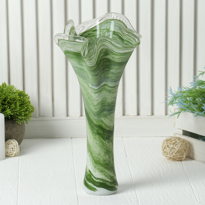 Ваза "Серпантин" молочно-зелёная, микс