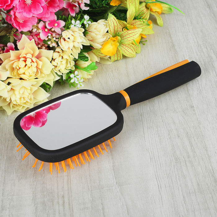 Расчёска массажная, широкая, с зеркалом, цвета МИКС