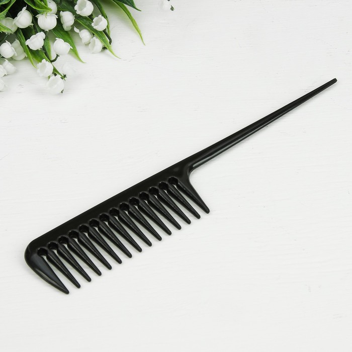 Расчёска с хвостиком, редкие зубья, цвет чёрный