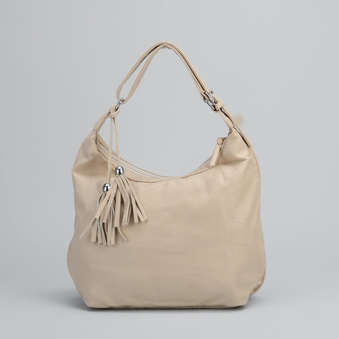 Сумка женская на молнии, 1 отдел, 1 наружный карман, бежевая