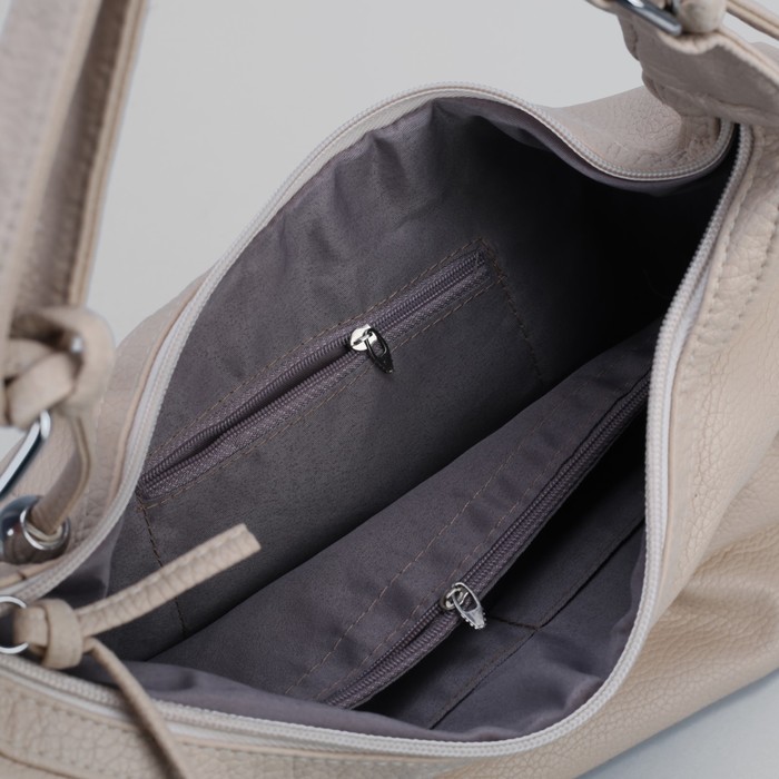 Сумка женская на молнии, 1 отдел, 1 наружный карман, бежевая