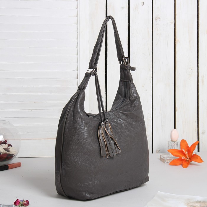 Сумка женская на молнии, 1 отдел, 1 наружный карман, серая