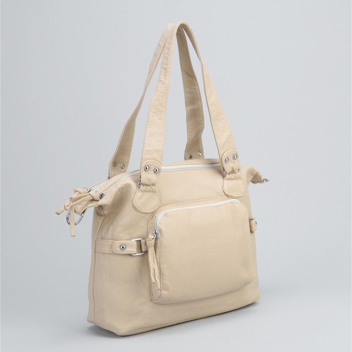 Сумка женская на молнии, 2 отдела, 2 наружных кармана, бежевая