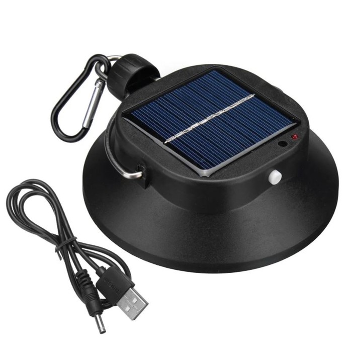 Фонарь аккумуляторный, солнечная батарея, 12 х 13.5 см, от USB, чёрный