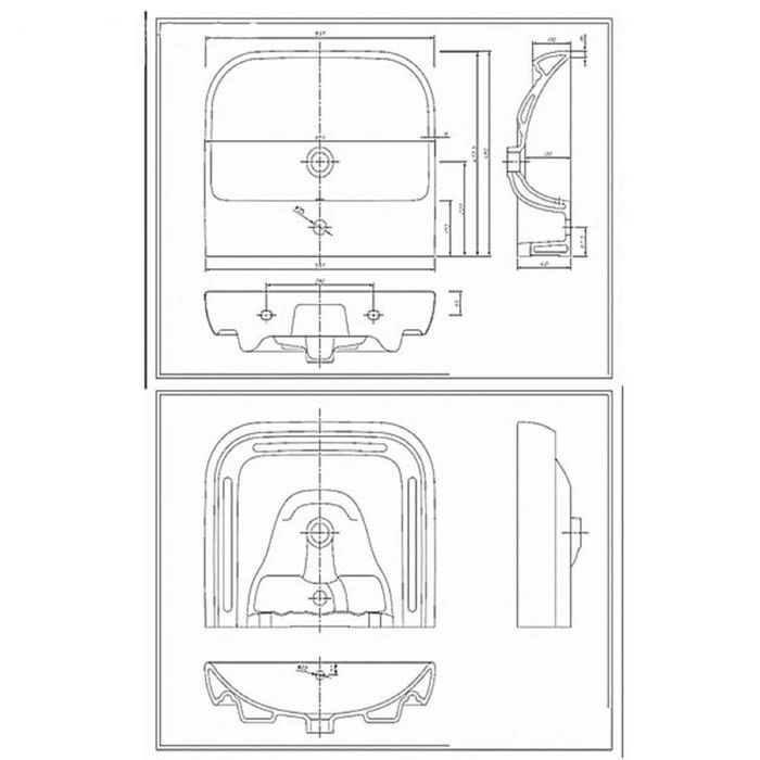 Раковина 600 мм Grandy, с отв., с переливом, с закругленными краями, RP210600100