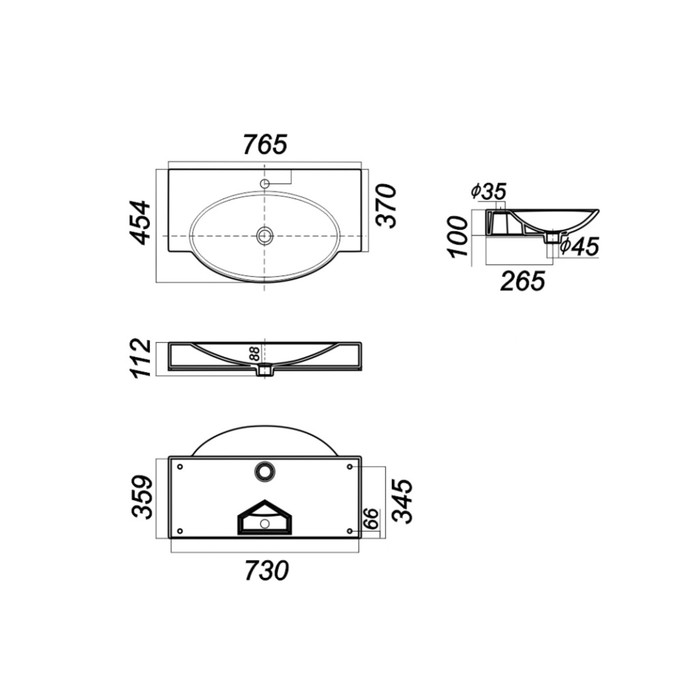 Умывальник "Signo 76"/"Infinity 76" на кронштейнах