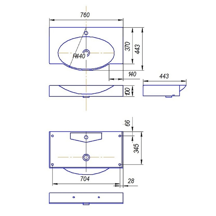 Умывальник "Signo 76"/"Infinity 76" на кронштейнах