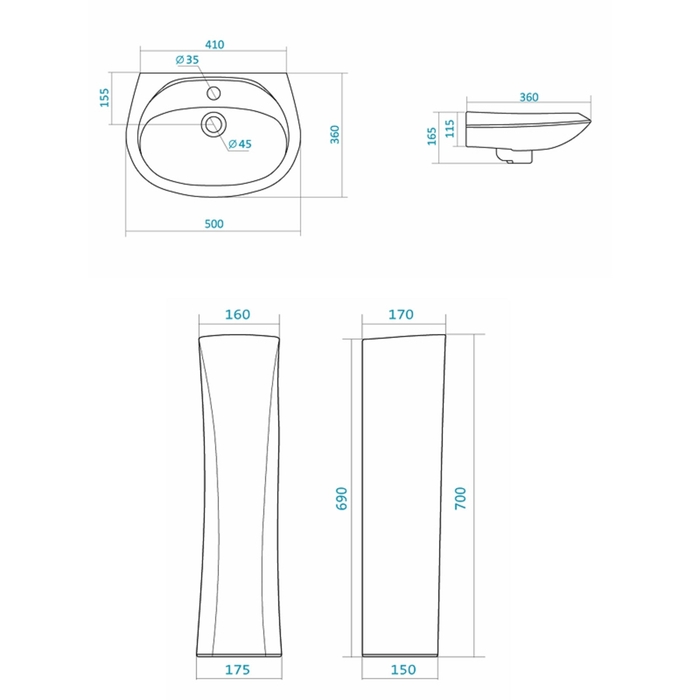 Умывальник "Бриз-50" 1/отв.с пост БИЦ