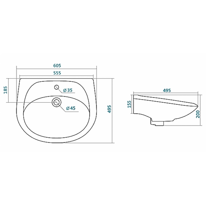 Умывальник "Бриз-60" 1/отв.с пост БИЦ