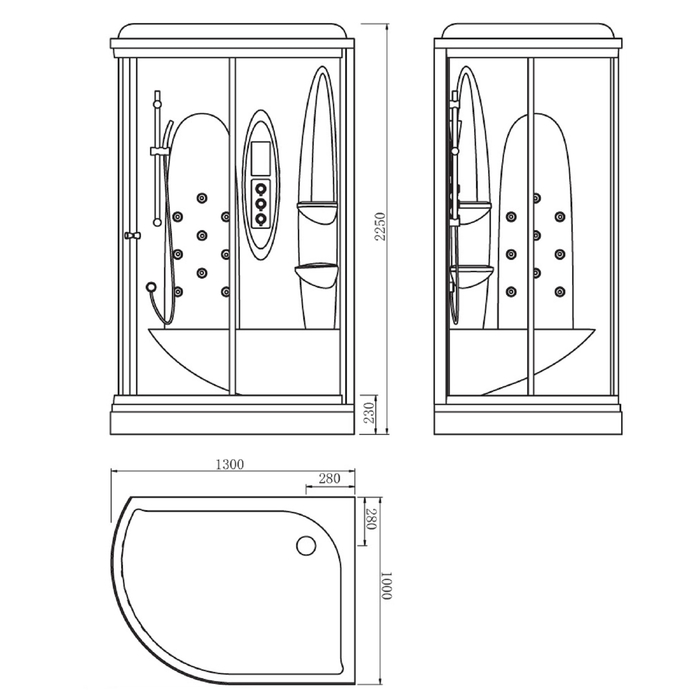 Душевая кабинка Asanas AS-2080 R, 130 х 100 х 225 см