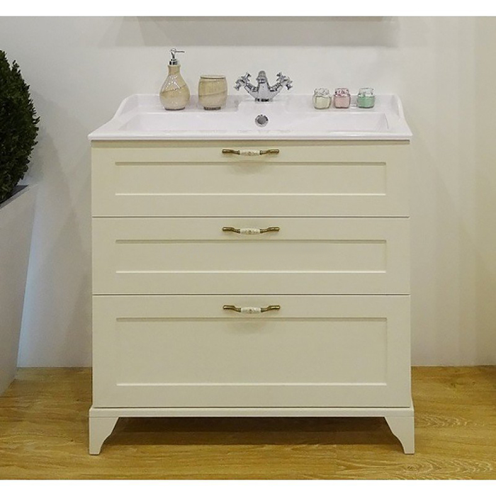 Комплект: тумба Акватон "Леон 80 H", цвет дуб бежевый, раковина "Фабиа 800"