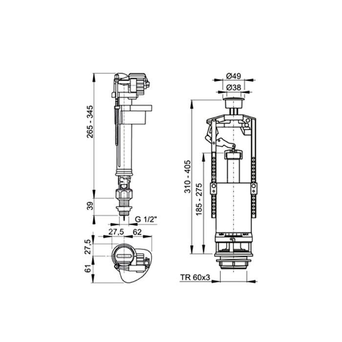 Арматура для смывных бачков Alcaplast 1/2", стоп кнопка