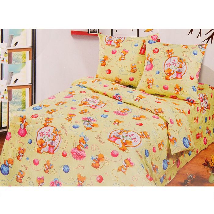 Постельное бельё Артпостелька "Мышки фисташка" 1,5 сп., размер 143х215 см, 150х214 см, 70х70 см - 2 шт., бязь, 125 г/м2